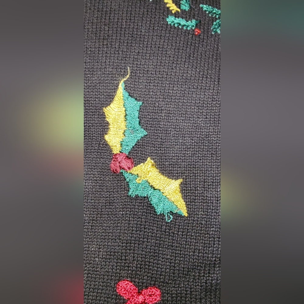 #268 Festive Black Cardigan with Holiday Embroidery,sze. XL - Picture 3 of 16